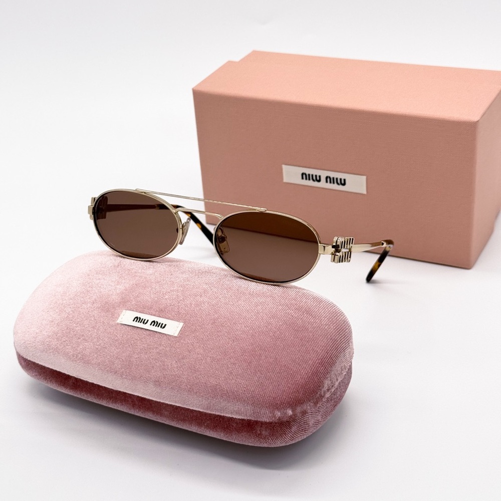 NEW MIU MIU SMU 54Z ZVN70D OVAL GOLD BROWN MU54ZS ZVN70D WOMEN SUNGLASSES